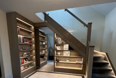 Bespoke open bookcase and fitted cabinetry