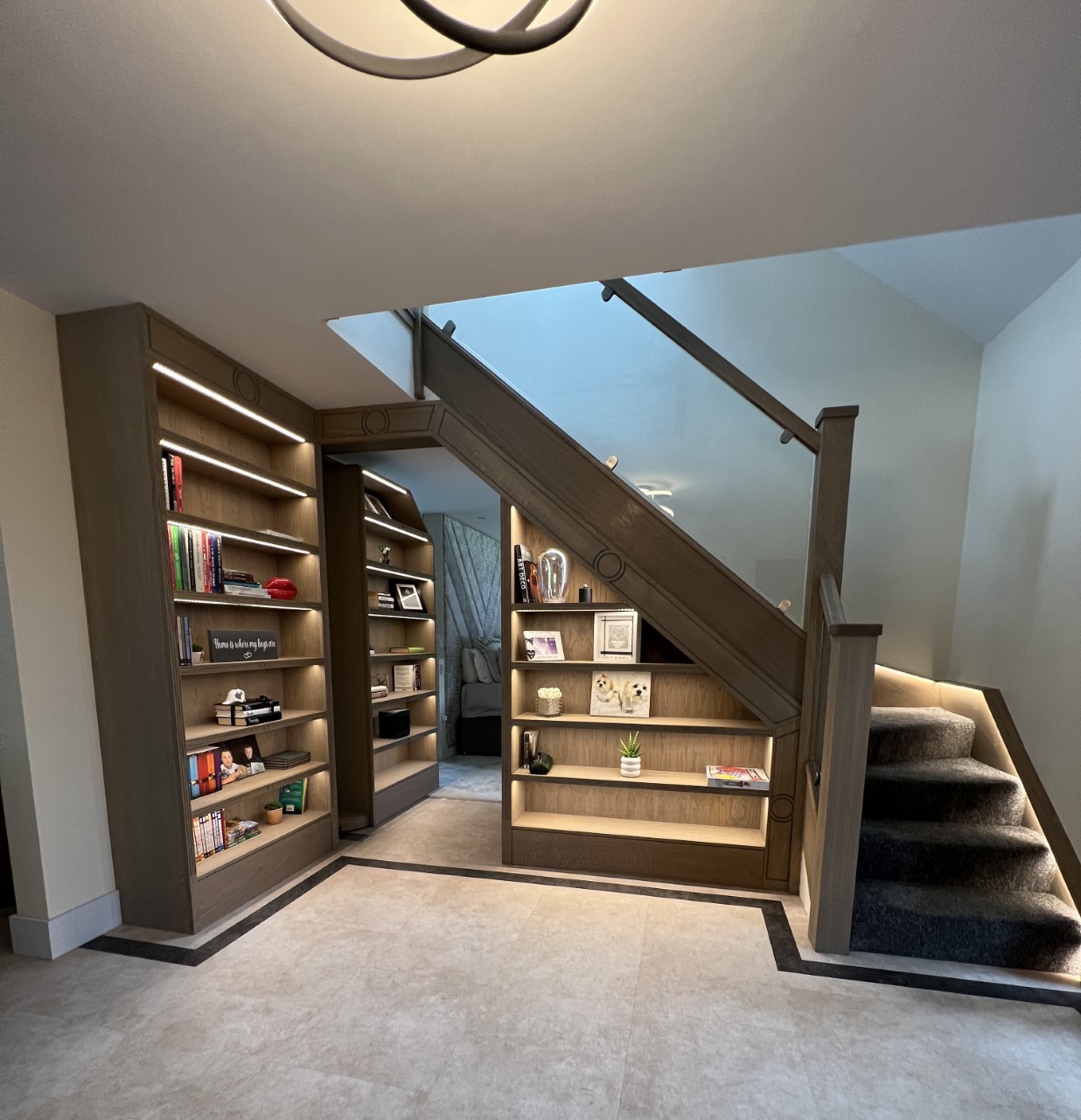 Bespoke open bookcase and fitted cabinetry