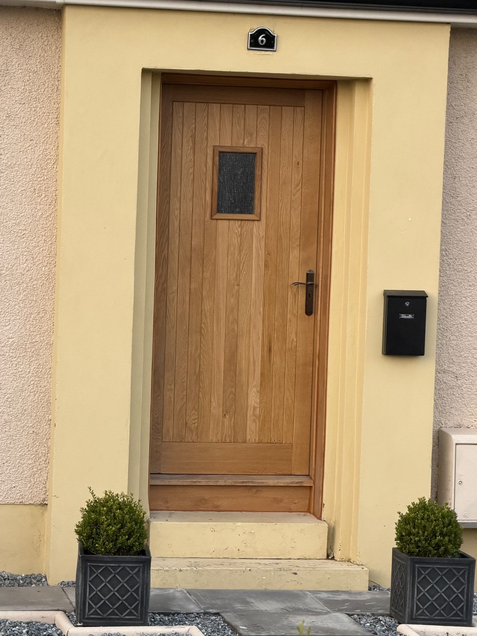 Solid oak front door made and installed by MRB Joinery